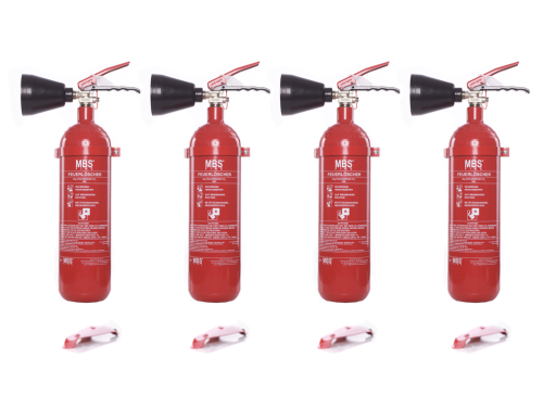 4x MBS-FIRE (MBK) 2kg CO2 Feuerlöscher inkl. Halterung und Plakette